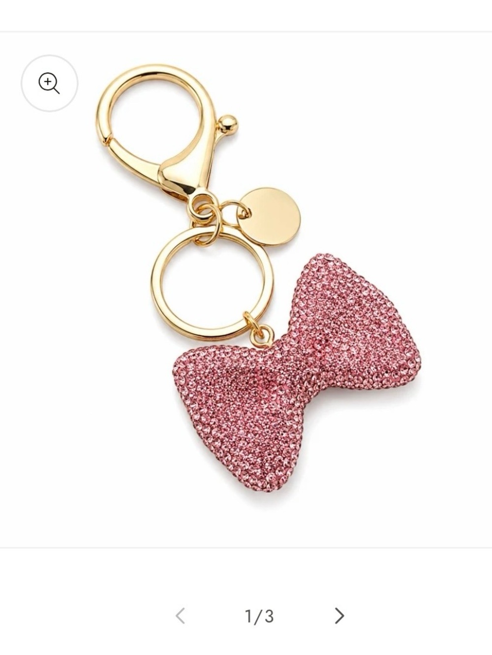 Gold-Plated Keyring with Pink Crystal Bow Charm